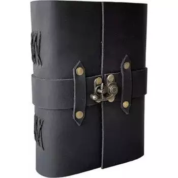 Винтажный кожаный журнал - застежка-замок, Книга Теней, журнал Гримуара, блокнот для записей путешествий, 240 страниц, антикварная бумага с необработанным краем 10 x 7 in чёрный