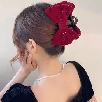 Винтажный красный, черный зажим для волос с бантом и крабом для женщин, элегантный бархатный бант, большие заколки для волос с когтями чёрный