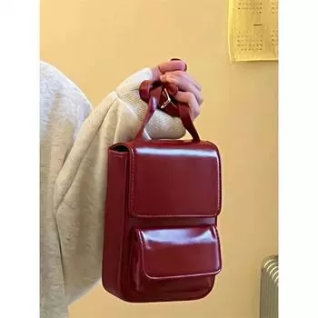 Винтажный красный мини-маленький квадратный текстурный нишевый дизайн мобильного телефона модный кроссбоди корейская версия новая сумка для камеры