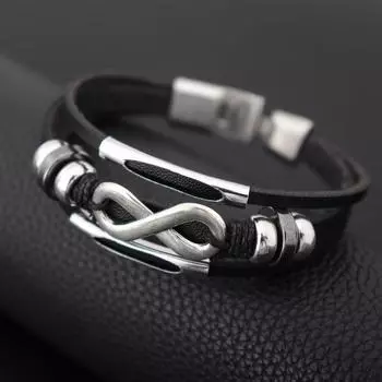 Винтажный креативный браслет с символом бесконечности, сотканный вручную, кожаный браслет в форме восьмерки, подарок на вечеринку или праздник, ювелирные изделия на удачу чёрный