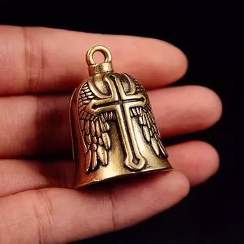 Винтажный крест крылья ангел колокольчик хранитель мотоцикл ожерелье латунный шарм кулон для мотоциклиста ювелирные изделия амулет на удачу подарок латунный