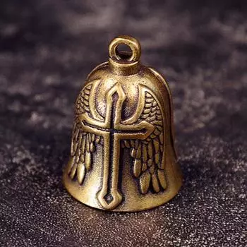 Винтажный крест крылья ангел колокольчик хранитель мотоцикл ожерелье латунный шарм кулон для мотоциклиста ювелирные изделия амулет на удачу подарок латунный