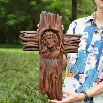 Винтажный крест с терновым наконечником Деревянные украшения Главная Ручная резьба Украшения Деревянные изделия Подарки 25cm