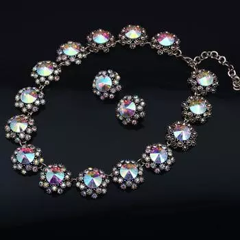 Винтажный кристалл супер блеск драгоценный камень ключица короткое ожерелье серьги гвоздики комплект женские модные аксессуары