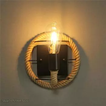 Винтажный круглый настенный светильник из пеньковой веревки Американский лофт настенный светильник для лестницы бара кофейни настенный светильник для спальни домашний декор светильники
