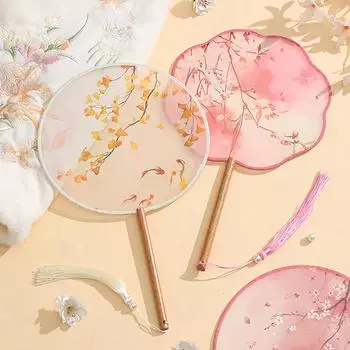 Винтажный круглый печатный веер китайский танцевальный летний классический костюм чонсам женский ханьфу кисточка веер A12