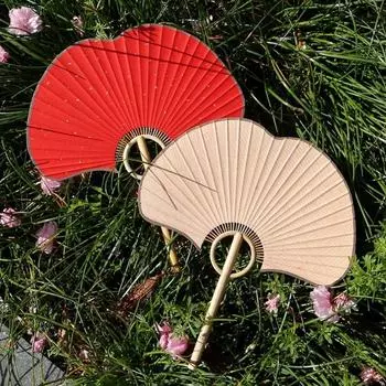 Винтажный круглый веер из гинкго, изысканный китайский круглый веер, поделки из рисовой бумаги, летний декор оранжевый