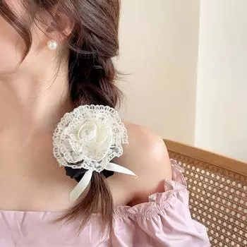 Винтажный кружевной бант Большие заколки для волос Боковой зажим Боковое кружево Девушка Клипса-автомат Изысканный ручной работы Кружевная роза Цветок Повязка для волос Аксессуары для волос