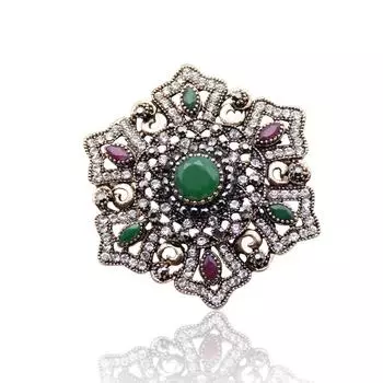 Винтажный кулон двойного назначения, женские этнические украшения, золотой цвет, брошь со стразами и цветком красный