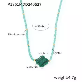 Винтажный кулон из малахитового цветка, ниша, индивидуальность, ветер, натуральный камень, стальной шарик, бисер, элегантное ожерелье для женщин