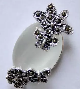 Винтажный кулон из натурального серебра 925 пробы 30*20 с прозрачным белым опалом и цветком марказита