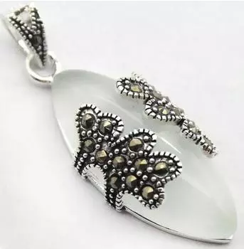 ВИНТАЖНЫЙ КУЛОН ИЗ СЕРЕБРА 925 ПРОБЫ С БЕЛЫМ ОПАЛОМ 40X15мм