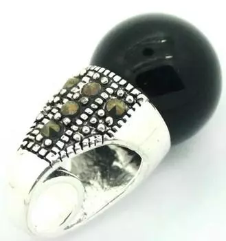 ВИНТАЖНЫЙ КУЛОН ИЗ СТЕРЛИНГОВОГО СЕРЕБРА 925 ПРОБЫ НАТУРАЛЬНЫЙ 12 ММ ЧЕРНЫЕ БУСИНЫ МАРКАЗИТ