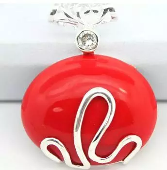 Винтажный кулон из стерлингового серебра 925 пробы 37x30 мм с имитацией красного коралла
