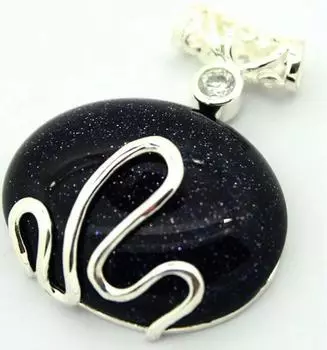 Винтажный кулон из стерлингового серебра 925 пробы 37x30 мм с синим песком и нефритом