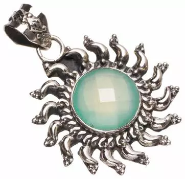 Винтажный кулон ручной работы в форме солнца из натурального халцедона из стерлингового серебра 925 пробы 1 1/2 дюйма T1270