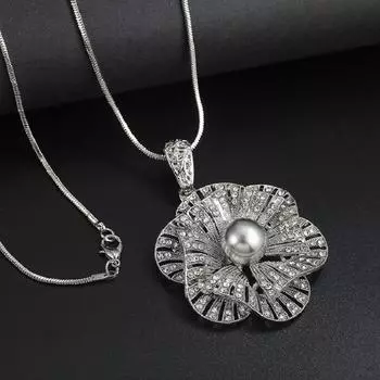 Винтажный кулон с цветком, длинное ожерелье для женщин, новые аксессуары для свитеров, милые подарки Other серый
