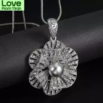 Винтажный кулон с цветком, длинное ожерелье для женщин, свитер, аксессуары, милые подарки Other серый