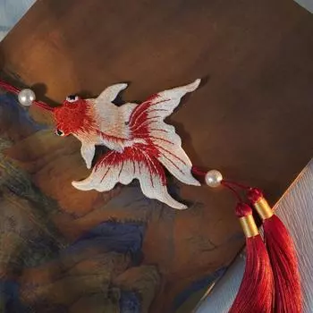 Винтажный кулон с кисточками, вышитое украшение в виде рыбы, подвесное украшение для автомобиля, ремесла ручной работы, аксессуары для костюмов ханьфу