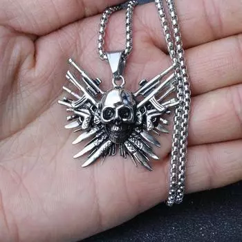 Винтажный кулон-ювелир Sharpshooter, ожерелье с подвеской в виде пистолета в виде черепа, подарок для моего парня 3.5*5CM