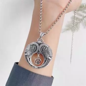 Винтажный кулон в виде слона для леди, подарок, изысканная полая круглая пряжка, женское длинное ожерелье с замком, серебряная цепочка 925 пробы, ювелирные изделия белый