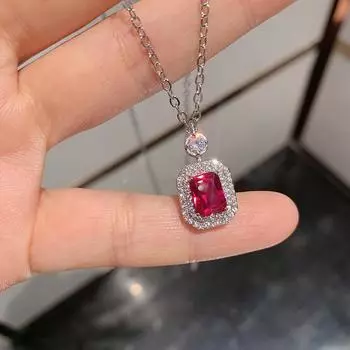 Винтажный квадратный изумрудный кулон имитация голубиной крови красное сокровище ожерелье ювелирные изделия аксессуары изумрудный