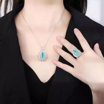 Винтажный квадратный изумрудный кулон ожерелье параиба ювелирные изделия кольцо аксессуары комплект