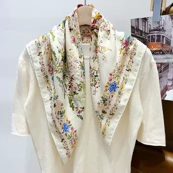 Винтажный квадратный шарф с рисунком цветов и птиц, весенний и осенний, тонкий, элегантный и художественный шарф из хлопка и льна, шарф для защиты шеи 70*70cm