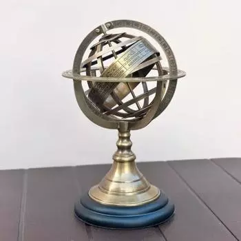 Винтажный латунный армиллярный шар в виде сферы - элегантный стол и письменный стол с морским декором - на деревянной основе Морской морской подарок - Подарок в виде домашнего декора