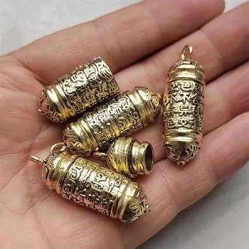 Винтажный латунный буддийский брелок с изображением сутры сердца Бодхи и подвеской в виде лотоса