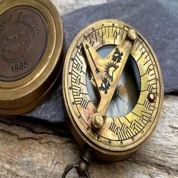 Винтажный латунный карманный компас с солнечными часами – дизайн ручной работы в стиле стимпанк, диаметр 5 см как