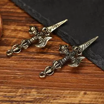 Винтажный латунный ваджра-пестик, украшение фэн-шуй, религиозная коллекция, буддийский инструмент, амулет, антикварные украшения для дома