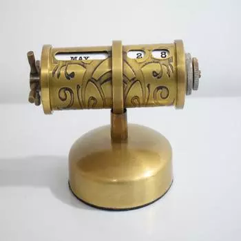 Винтажный латунный вечный настольный календарь – ручная работа, полностью функциональный, высота 10 см как