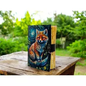 Винтажный лисий кожаный журнал ручной работы Гримуар для женщин Пустая книга теней для заклинаний Небесные рождественские подарки для него и для нее 7 x 5 in