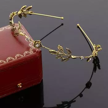 Винтажный листок розы, блестящие украшения, металлический обруч для волос со стразами, повязка на голову, аксессуары для волос, повязка для волос