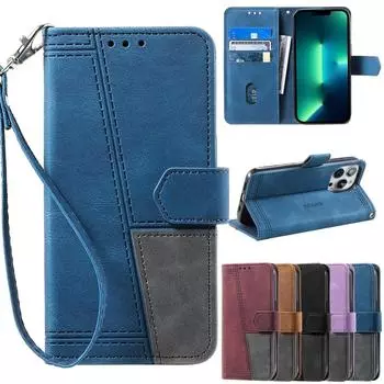 Винтажный магнитный кожаный чехол с подставкой и слотами для карт для iPhone 15 14 Plus 13 12 11 Pro Max 8P/Samsung S23 S22 S21 Ultra Plus S21 S20FE A13 A53 A54 iPhone 6/6S чёрный