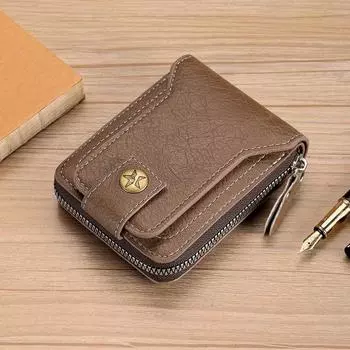 Винтажный маленький мужской кошелек из искусственной кожи, короткий кошелек, мужской клатч с застежкой-молнией, сплошной