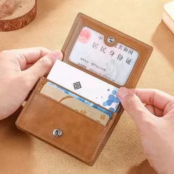 Винтажный масляный воск, верхний слой из воловьей кожи, держатель для карт, RFID-кошелек с блокировкой, женский и мужской кошелек для кредитных карт, тонкие сумки для удостоверений личности, VIP-карты коричневый