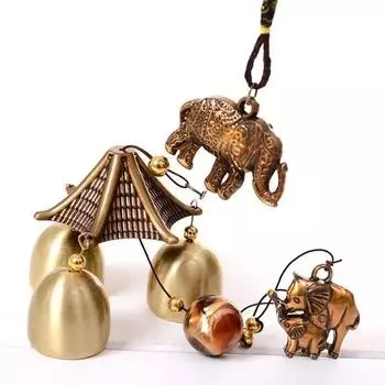 Винтажный металлический колокольчик с двумя рыбками-слонами, украшение для дома, подвеска в виде колокольчика из металла, украшение для комнаты