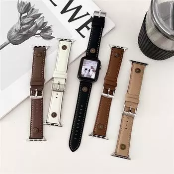 Винтажный металлический ремешок из натуральной кожи с гвоздями для Apple Watch Ultra 49 мм S9 S8 Series 8 7 SE3 41 мм 45 мм 40 мм 44 мм ремешок для часов For 38/40/41mm