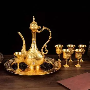 Винтажный металлический турецкий кофейник, чайный сервиз в европейском стиле, 6 роскошных кофейных чашек, поднос для чая и чайник для сервировки чая, кофе Zamzam, капучино