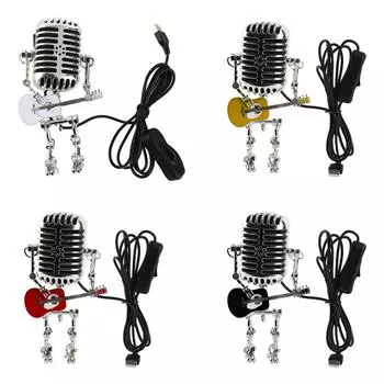 Винтажный микрофон гитара робот настольная лампа USB алюминиевый металл ретро микрофон робот ночник для White