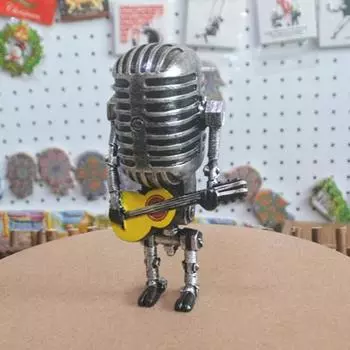 Винтажный микрофон-робот, ночник, работающий от батареек, подвижные соединения, держащий гитару, рок