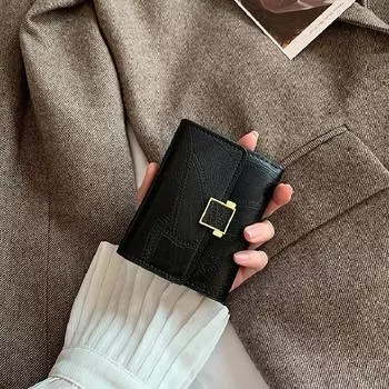Винтажный мини-бумажник из искусственной кожи, женский модный корейский короткий кошелек для монет, кошелек с держателем для карт чёрный