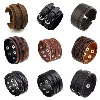 Винтажный многослойный кожаный браслет в стиле ретро в стиле панк, мужской модный плетеный веревочный браслет ручной работы и браслеты для мужчин 23cm