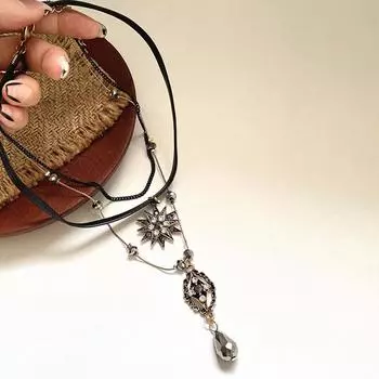 Винтажный многослойный ремешок, многослойное ожерелье, женская цепочка-воротник, длинная цепочка в стиле бохо, кулон, ювелирное изделие, подарок