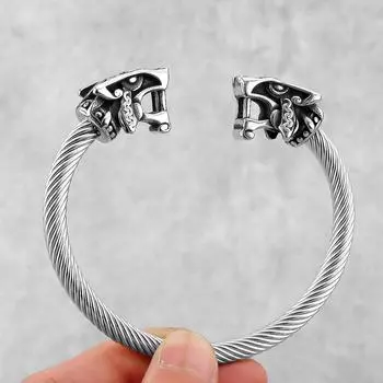Винтажный модный браслет из нержавеющей стали 316L с головой волка 23cm серебряный