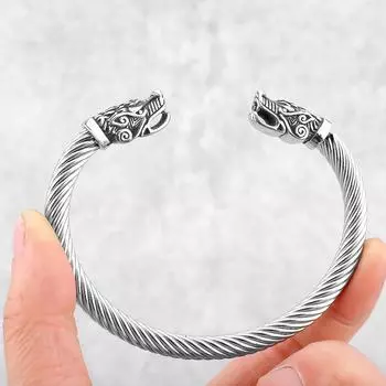 Винтажный модный браслет из нержавеющей стали 316L с головой волка 23cm серебряный
