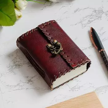 Винтажный модный кожаный бумажный блокнот ручной работы, дневник с замком и ключом для написания заметок, подарков и воспоминаний (4 х 5 дюймов) 5 x 4 in коричневый