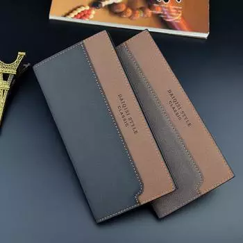 Винтажный модный мужской длинный кошелек из искусственной кожи, двустворчатый кошелек, деловой кошелек 18.5*9.5*1.8cm чёрный